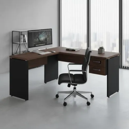 Mesa Escritório em L com Gavetas Marsala Preto Ampla Funcional Alta Performance Pro 25423
