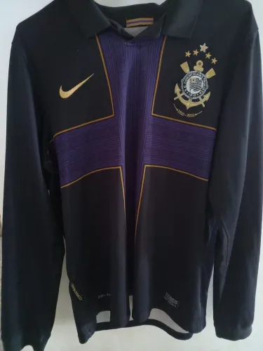 Camisa Corinthians 2010 manga longa sem número centenário preta cruz roxa em ótimo estado