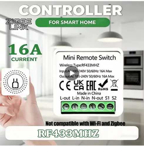 Interruptor de Luz Inteligente 16A Controle Remoto RF 433 Mhz