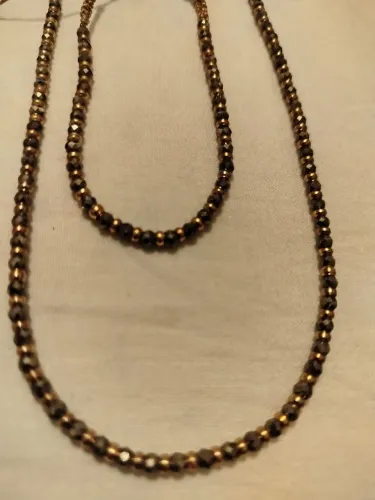 Conjunto colar e pulseira macramé pedra natural pirita