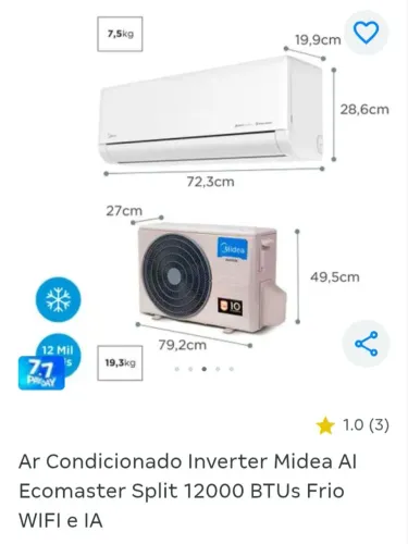 AR CONDICIONADO MIDEA 12000 BTUS INVERTER 