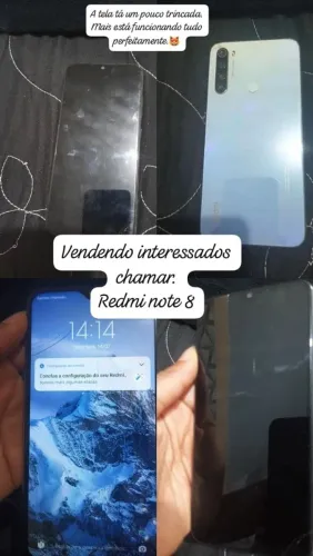Vendo celular Redmi note 8. Está com a tela um pouco tricanda, mais está funcionando tudo.