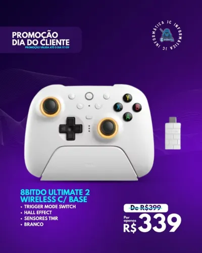 PROMOÇÃO DIA DO CLIENTE VÁLIDO ATÉ O DIA 17/09 CONTROLE 8BITDO ULTIMATE 2 WIRELESS C/BASE