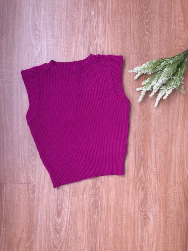 Cropped fúcsia tricô modal