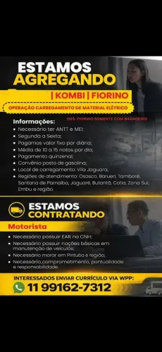 Transportadora precisa de motorista CLT e agregado