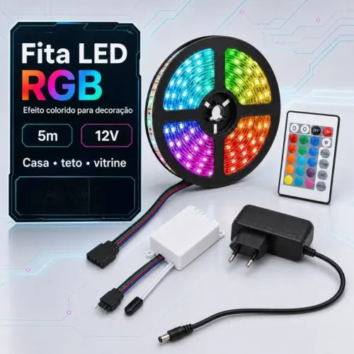 Fita led 5 metros Colorida com fonte e controle