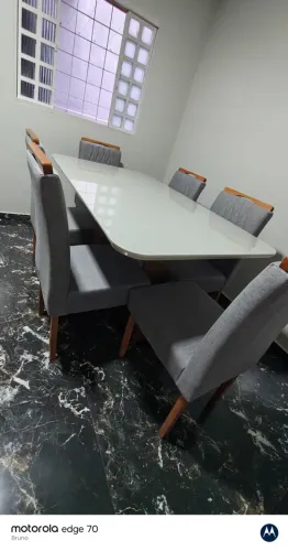 Mesa de Jantar 160x90 6 Lugares Cadeiras em Madeira  