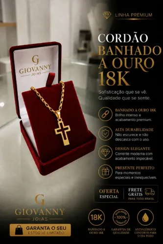 Cordão masculino / Tijolinho & Pingente Cruz vazada