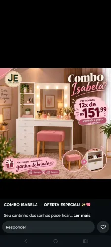 Penteadeira Isabela em mdf com banqueta e sapateira de brinde