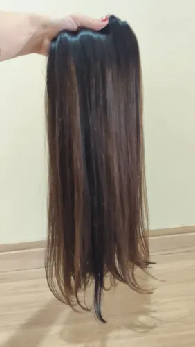 Cabelo humano brasileiro 55cm 120g castanho iluminado liso