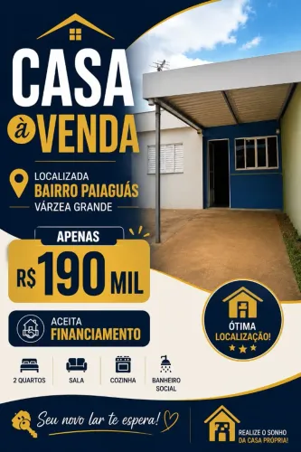 CASA BAIRRO PAIAGUÁS VÁRZEA GRANDE APENAS R190 MIL