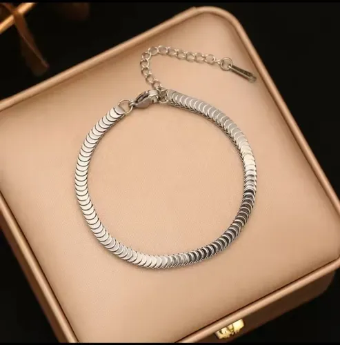 Pulseira Feminina Escama de Peixe Prateado - Brilho Único Ajustável