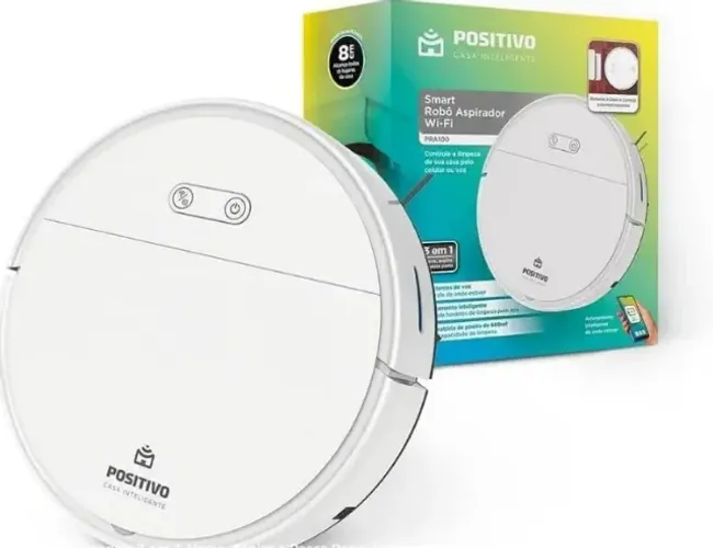 Smart Robô Aspirador Wi-Fi PRA100 Positivo Casa Inteligente, 3 em 1, Varre, Aspira e Passa