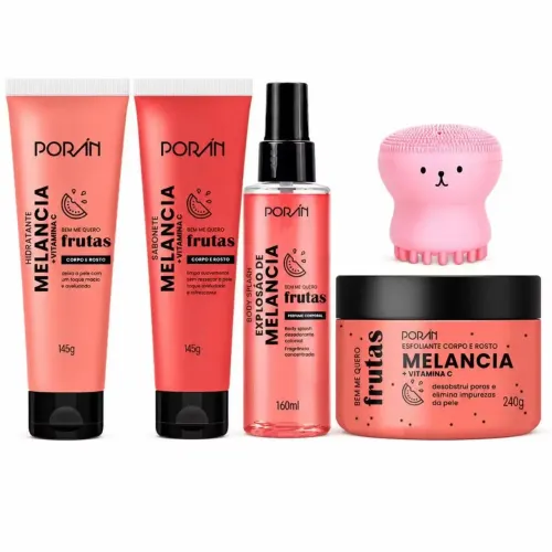 Kit Cuidado Corporal Poran Melancia Completo + Esponja Polvo