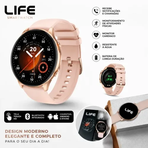 Smartwatch LIFE Tela Full Touch | Relógio Inteligente Android e iPhone