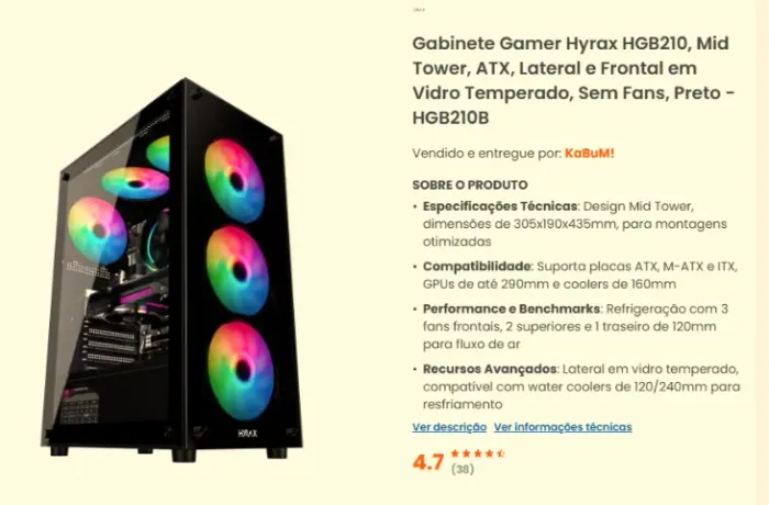 Gabinete Gamer Hyrax HGB210