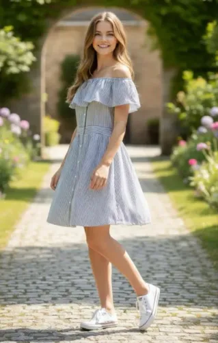 Vestido tam P listras branco e azul da Esmeral