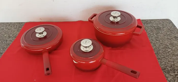 Kit panela cerâmica vicalina alemão com utensílios con vermelho com indução