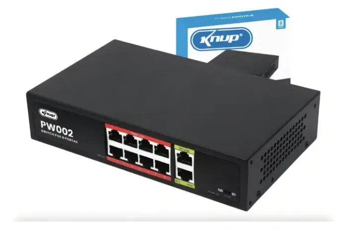 Switch Poe Híbrido 8 Portas Knup Kp-pw002 2 Uplink 1000mbps (Usado)