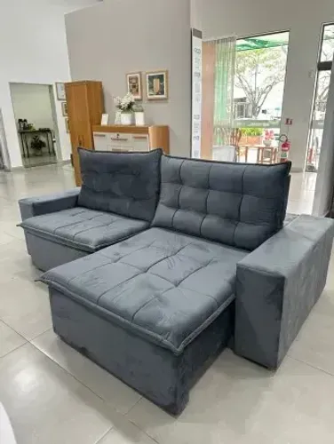 Sofá retratil e reclinavel 2,52 veludo cinza