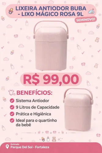 Lixeira Antiodor Buba para Fraldas Lixo Mágico Rosa 9 Litros