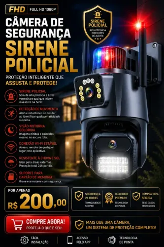 Câmera de Segurança SIRENE POLICIAL FHD 1080p IP WI-FI (LEIA À DESCRIÇÃO)