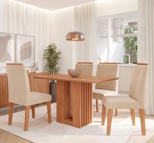 Conjunto de Mesa Ariela 130 Sem Vidro 4 Cadeiras Tais