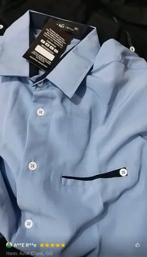 Camisa social manga longa azul masculina em elastano 