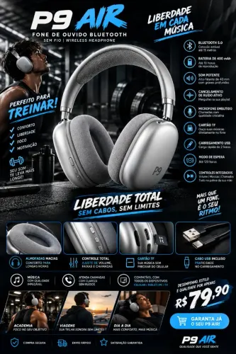 Fone de Ouvido Bluetooth P9 AIR ( prata)