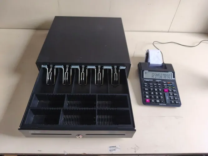 Gaveta dinheiro+ calculadora de bobina / kit comércio  - excelente para trabalhar no carna