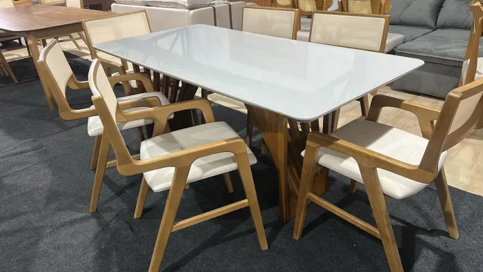 Mesa de Jantar Retangular 220x110 Com 8 Cadeiras