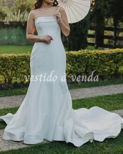 vestido de noiva sereia com véu maison veridiane tomara que caia tamanho p