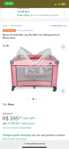 Berço portátil com colchão 