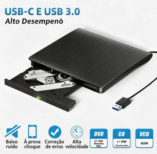Leitor gravador cd dvd externo usb