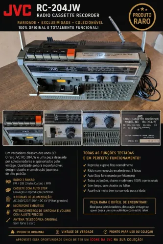 Rádio JVC Vintage Cassete Original | Raro e Totalmente Funcional -  RC-204JW