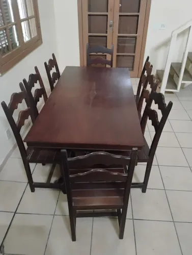 Mesa de jantar conjunto de 08 cadeiras em estilo colonial