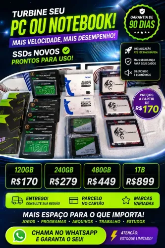 ? SSDs novos ? Marcas variadas ? Garantia de 90 dias ? Entrego ? Parcelo no cartão