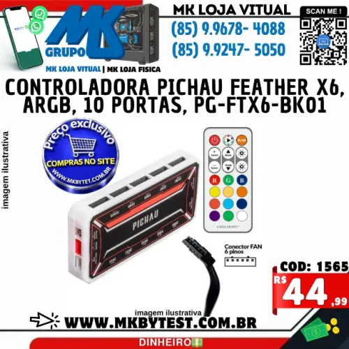 Controladora Pichau Feather X6, ARGB, 10 Portas, PG-FTX6-BK01