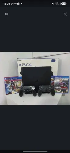 PS4 Slim 1TB com 2 controles, caixa e 4 jogos