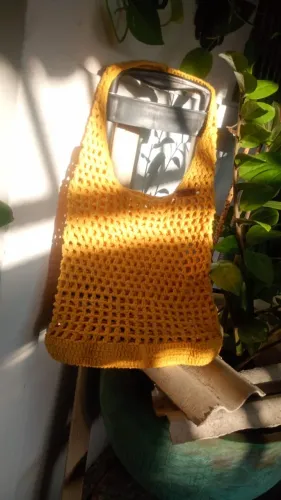 Bolsa de Crochê Amarela Artesanal - Feita à Mão