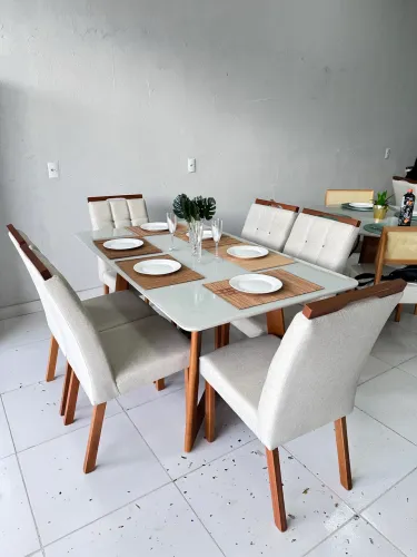 Mesa Maya 160x90 Com 6 Cadeiras 100% Madeira 