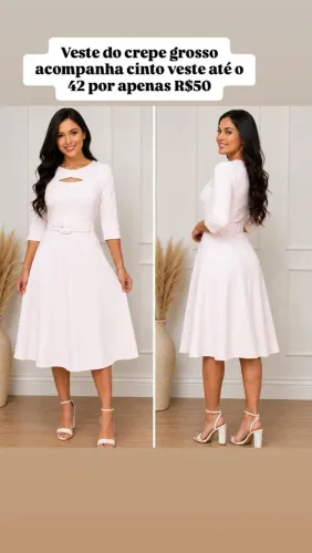 Vestido no crepe veste até o 43, acompanha cinto