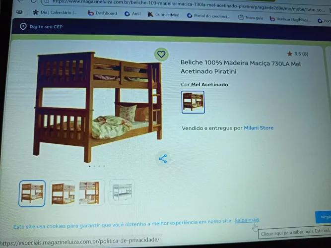 Cama beliche 100% Madeira Maciça sem colchão.
