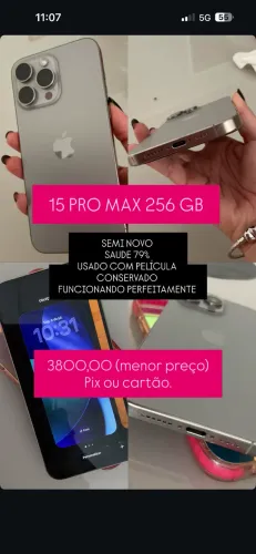 Iphone 15 pro max 256gb semi novo