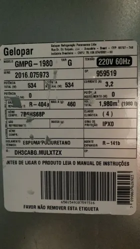 Vendo Câmara Fria Gelopar 1980 L - 220V - 60 Hz 
