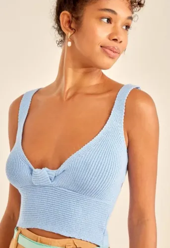 Blusa Tricot Moldura Azul Celeste