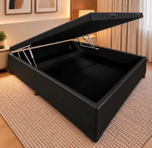 Base Box Baú Casal Confort Premium Corino Preto