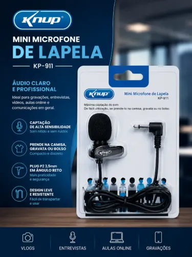 Microfone Lapela Mini Knup Kp-911