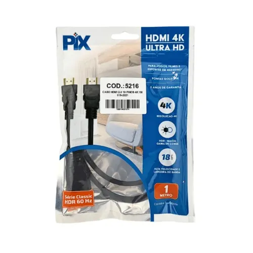 Cabo HDMI 4K Ultra HD PIX - 1 Metro | Entrega grátis para Campo Grande MS