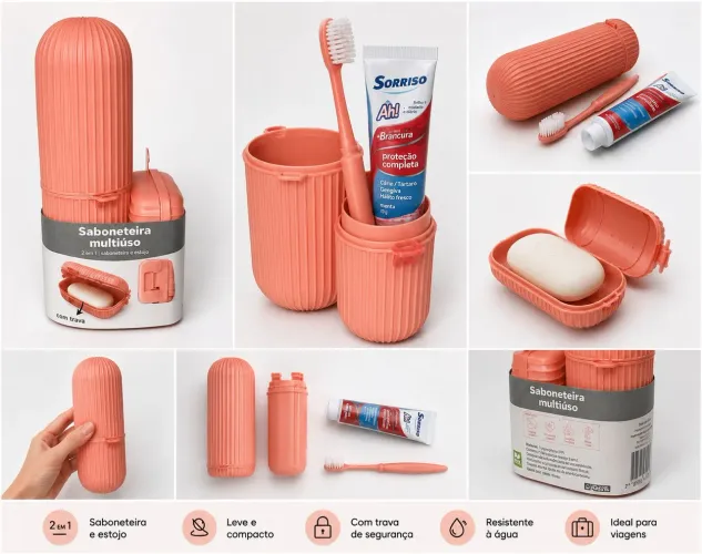 kit para viagem saboneteira+ porta escova de dente